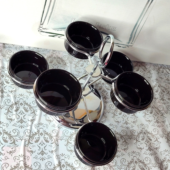 Revolving 6-pc Dip Ceramic Bowls 11x11x9 ** 1 bowl has a crack ** - Picture 1 of 8